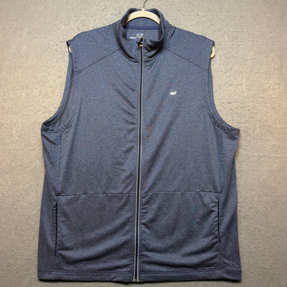 Vineyard Vines Performance Vest Mens Large Blue Heathered Full Zip Mock Neck